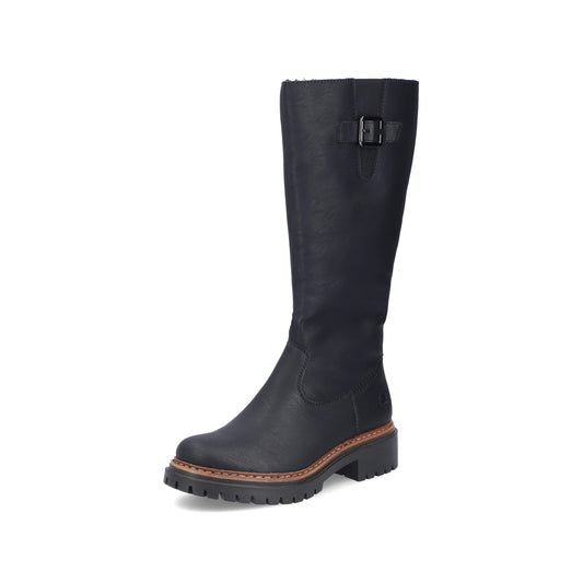 Rieker 72694 BLACK Long Leg Cleated Sole Lined Zip Boot 72694-00