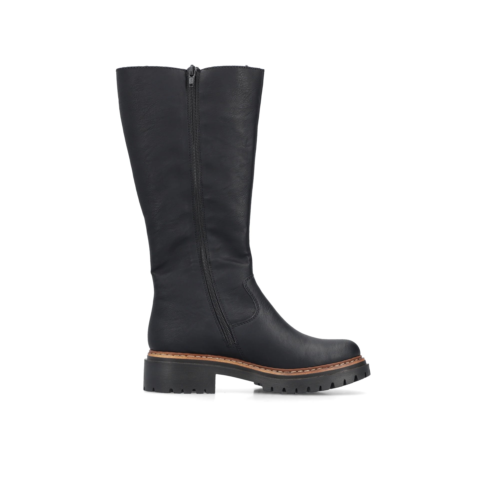 Rieker 72694 BLACK Long Leg Cleated Sole Lined Zip Boot 72694-00