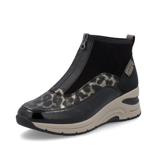 Rieker N9362 BLACK / Leopard Print Trainer Style Boot N9362-00