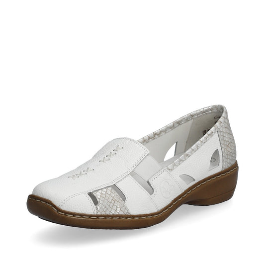 Rieker 41385 WHITE Leather Slip On Shoes 41385-80
