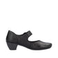 Rieker Ladies Shoe 41756 Low Heeled Court shoe with touch fastening Bar  BLACK 41756-00