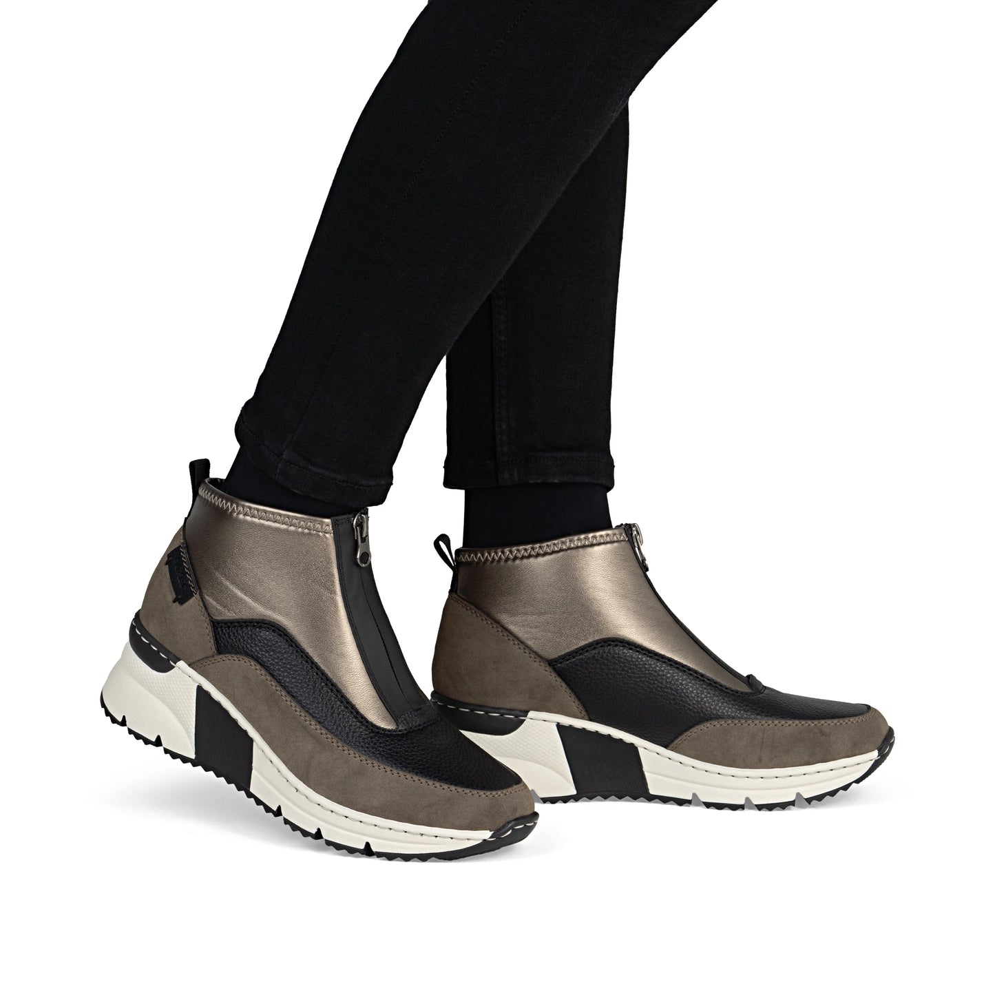 Rieker N6352 BROWN Wedge Zip Trainer Style Ankle Boot N6352-25