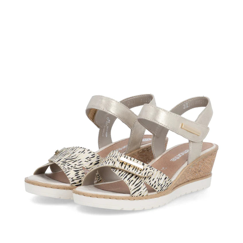 Remonte R6266 Beige Twin Adjustable Touch Fastening Low Wedge Sandal R6266-90