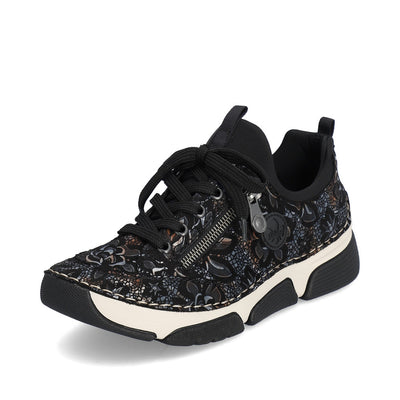 Rieker Trainer style casual shoe with lace 45973-90 BLACK PRINT