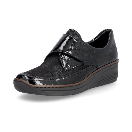 Rieker Shoe487C0-00 BLACK Touch Fastening Shoe with Stretch panels 487C0-00