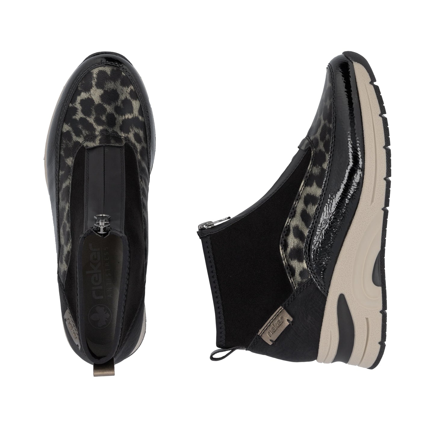 Rieker N9362 BLACK / Leopard Print Trainer Style Boot N9362-00