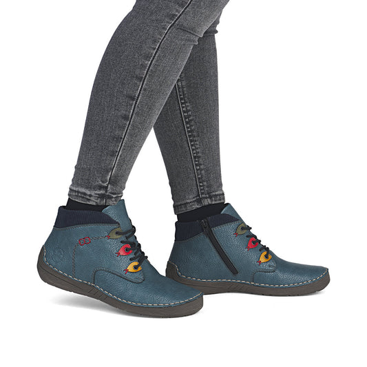 Rieker Casual Ankle Boot With Lace and Zip 52544-14 BLUE