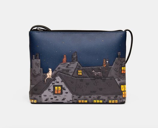 Yoshi Stargazing Cats Leather Crossbody Bag BLACK YB214 NTCT 1