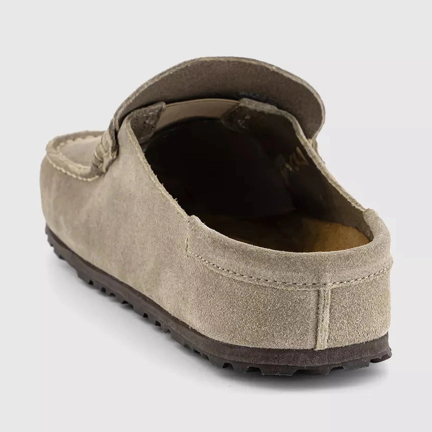 Birkenstock Naples Wrapped Suede Moccasin Clog Sandal TAUPE Regular - 1029675