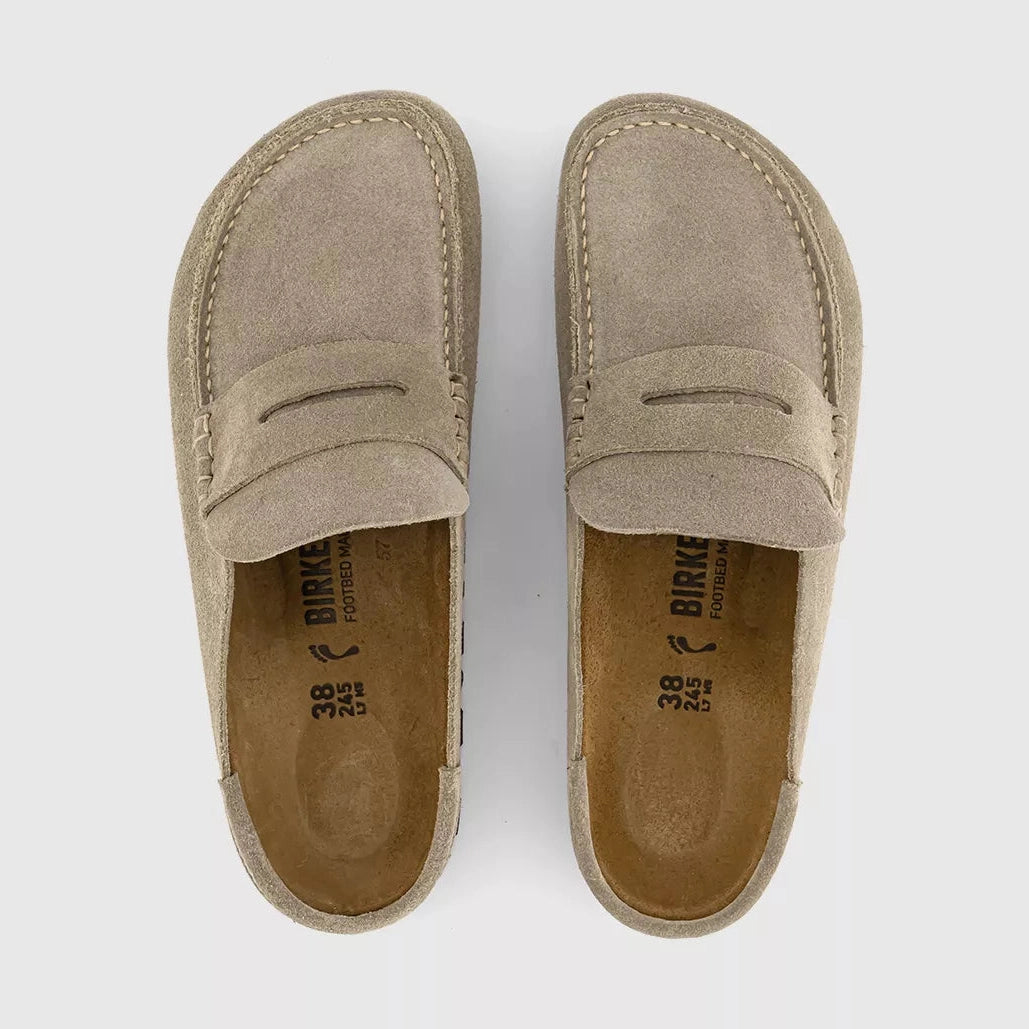 Birkenstock Naples Wrapped Suede Moccasin Clog Sandal TAUPE Regular - 1029675