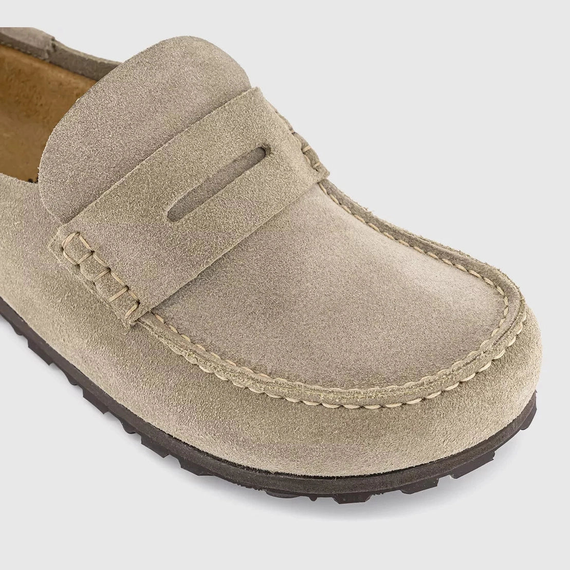 Birkenstock Naples Wrapped Suede Moccasin Clog Sandal TAUPE Regular - 1029675