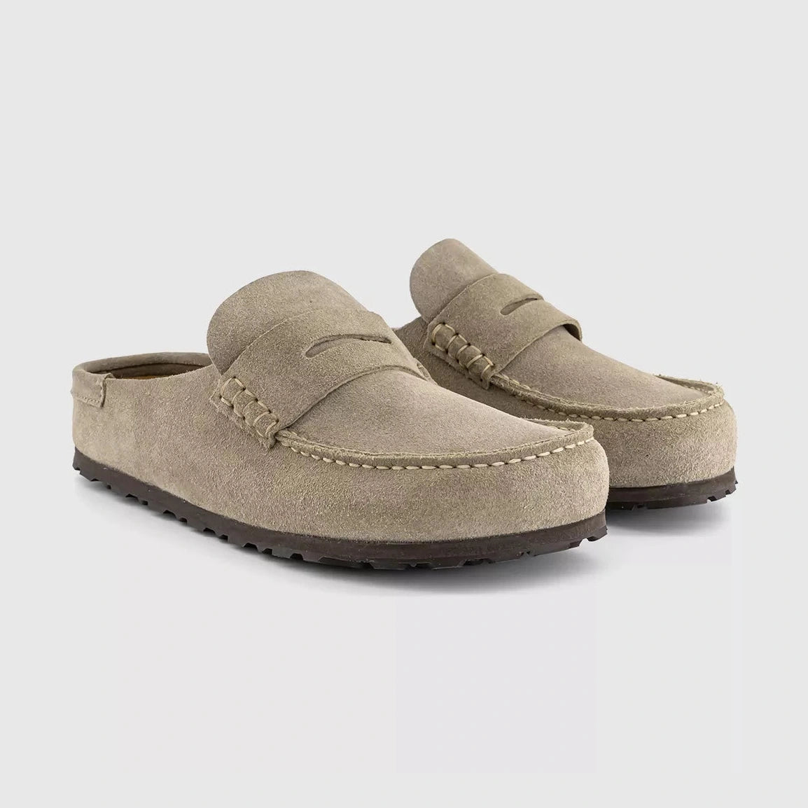 Birkenstock Naples Wrapped Suede Moccasin Clog Sandal TAUPE Regular - 1029675