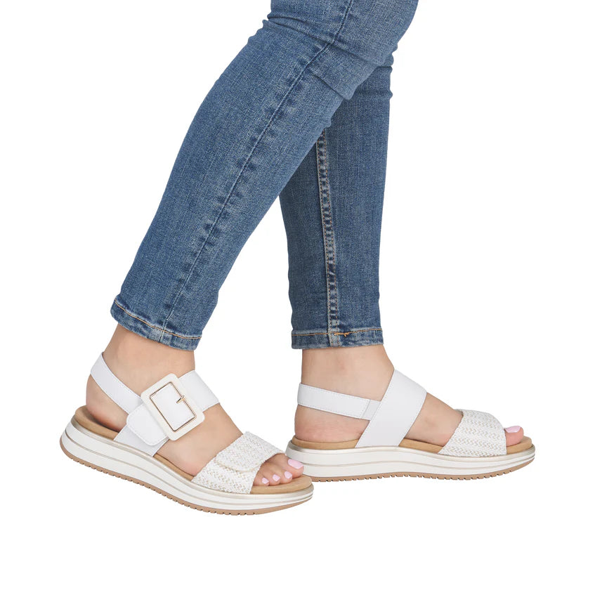 Remonte D1j53 WHITE Leather Twin Touch Fastening Wide Fitting Sandal D1J53-81