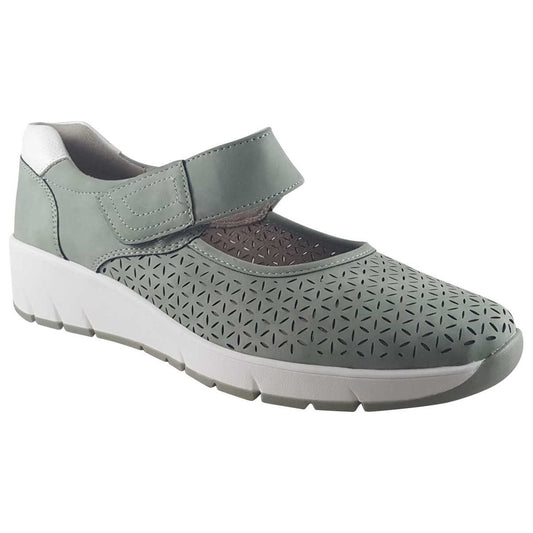 Jana 24664-42 Touch fastening Bar Shoe With Wedge Heel SAGE