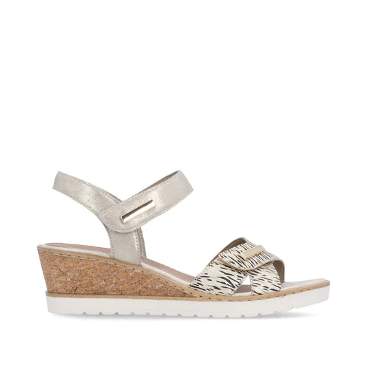 Remonte R6266 Beige Twin Adjustable Touch Fastening Low Wedge Sandal R6266-90