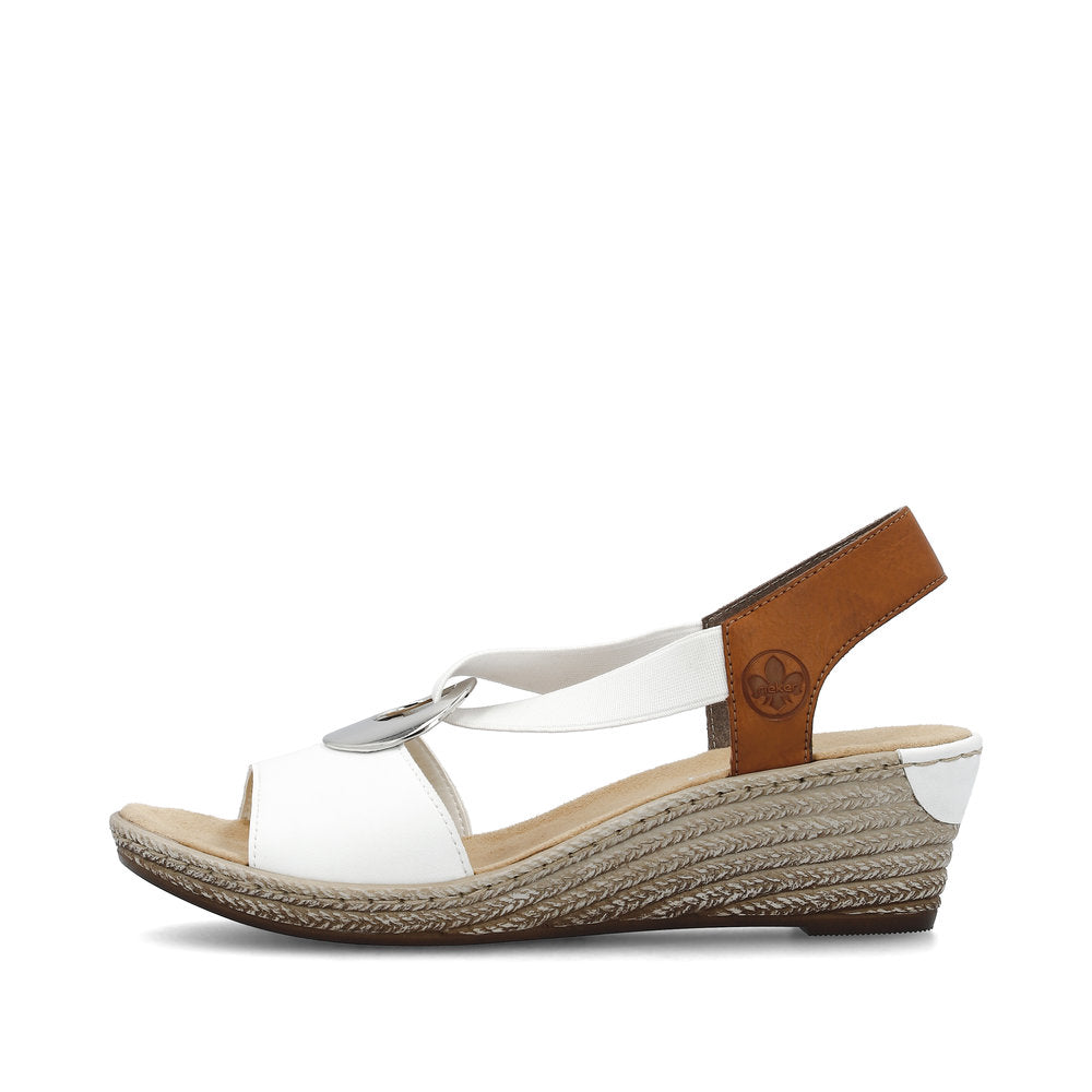 Rieker women smart Wedged sandal 624H6-81 WHITE/BROWN