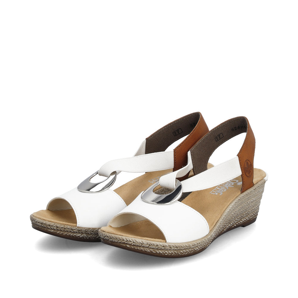 Rieker women smart Wedged sandal 624H6-81 WHITE/BROWN