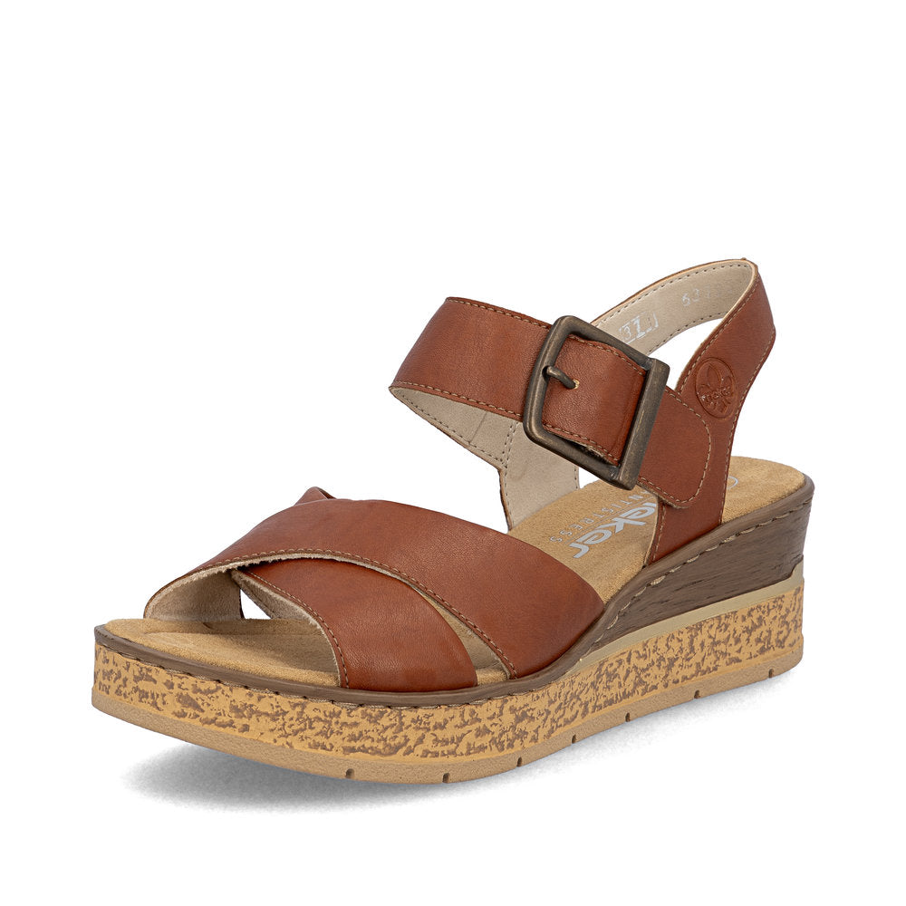 Rieker Wedge Sandal 63795-22 BRANDY