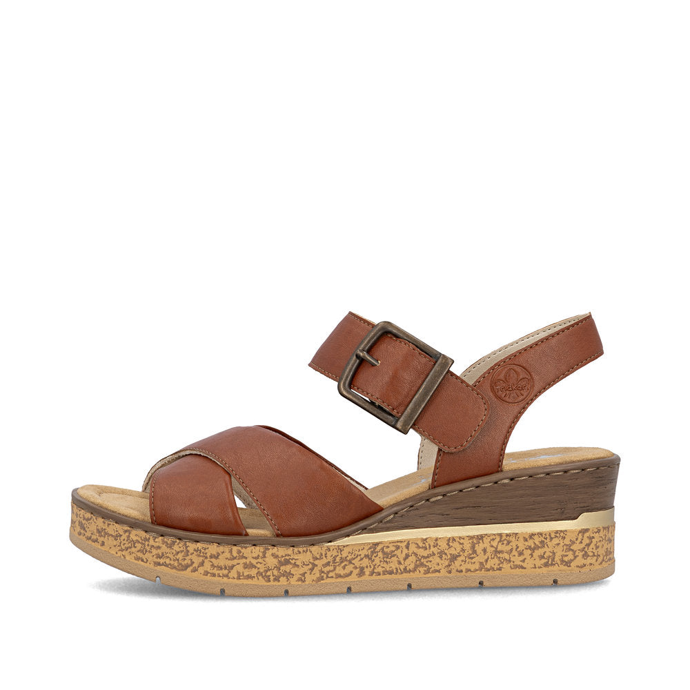 Rieker Wedge Sandal 63795-22 BRANDY