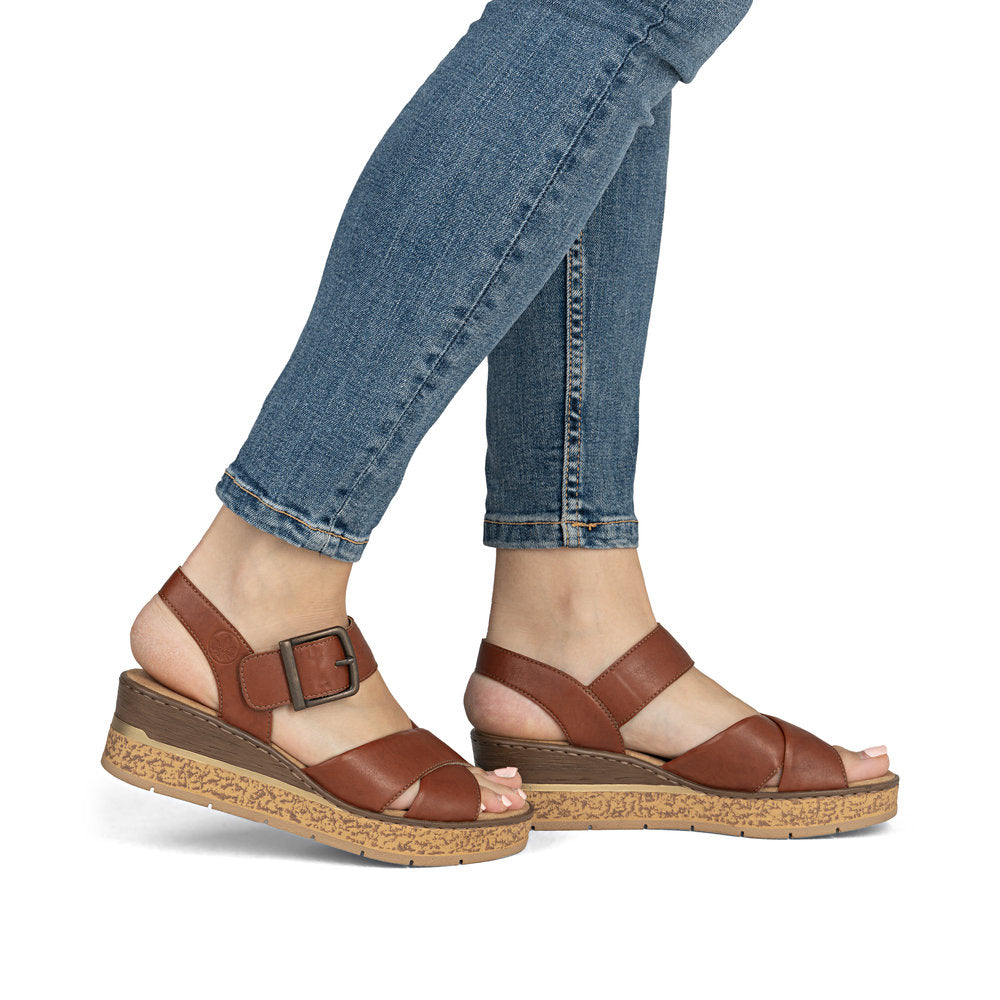 Rieker Wedge Sandal 63795-22 BRANDY