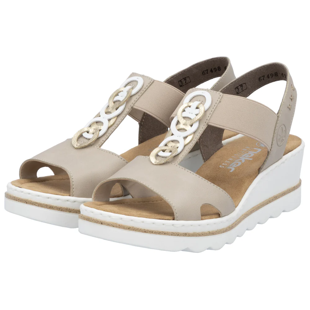 Rieker 67498 BEIGE Slip On Wedge Sandals 67498-62