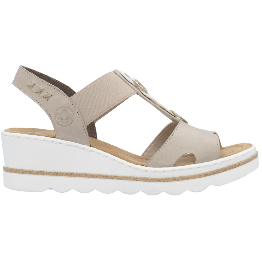 Rieker 67498 BEIGE Slip On Wedge Sandals 67498-62