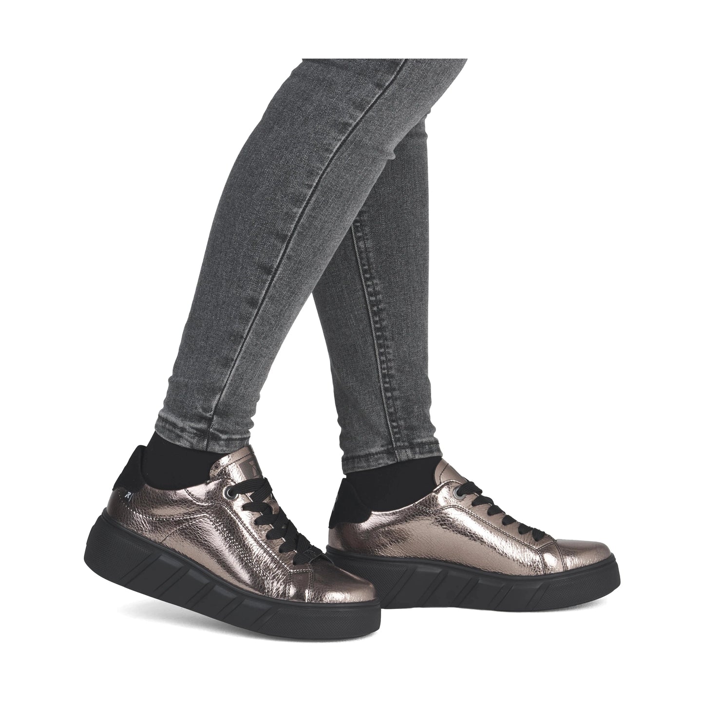 Rieker W2601 PEWTER Leather Low Top Sneakers W2601-91