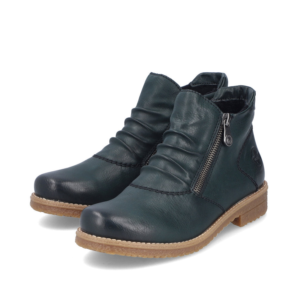 Rieker Ladies Boot 73553-54 Casual Ankle boot with double Zip GREEN 73553-54