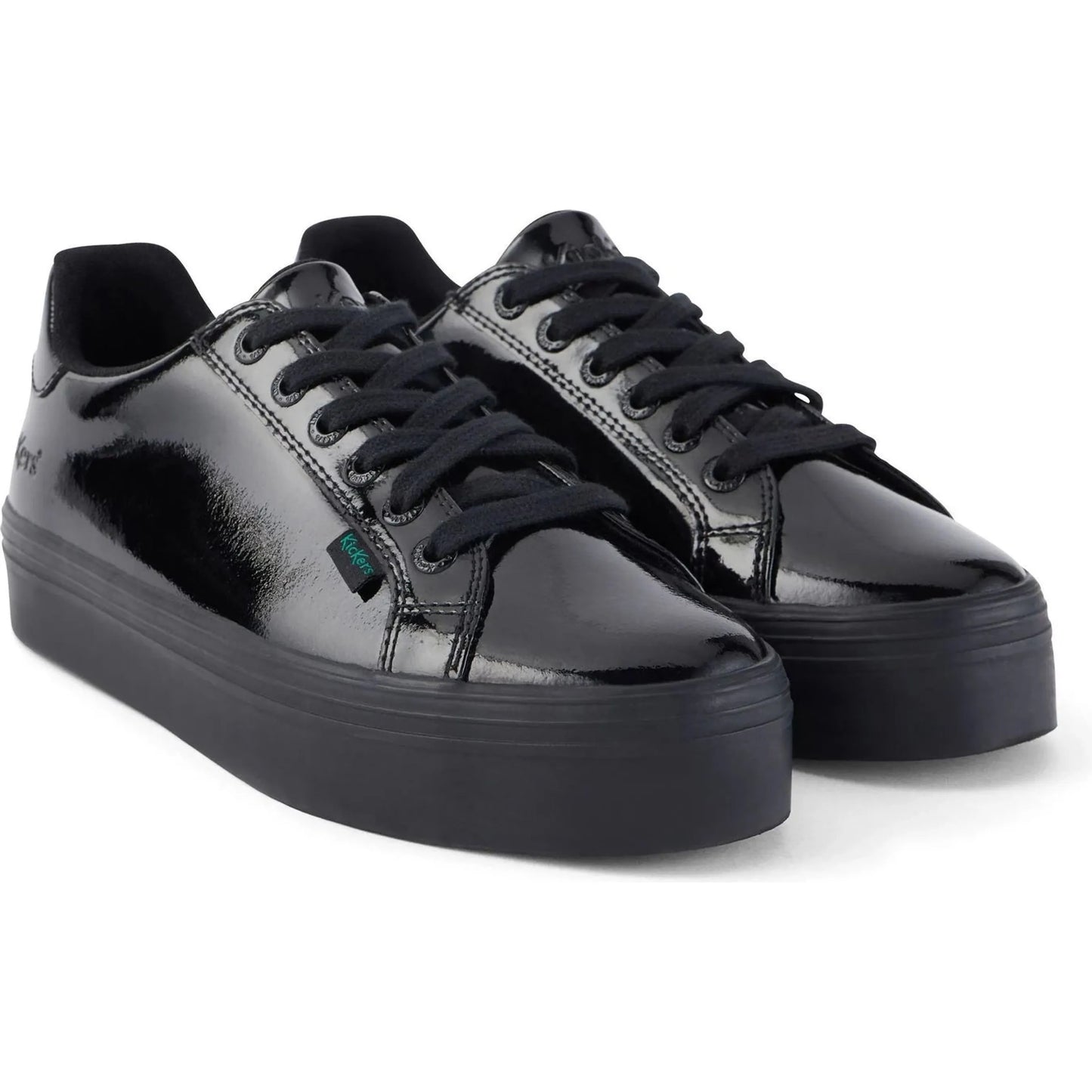 Kickers Tovni Stack BLACK  Patent Leather Lace Up Shoes