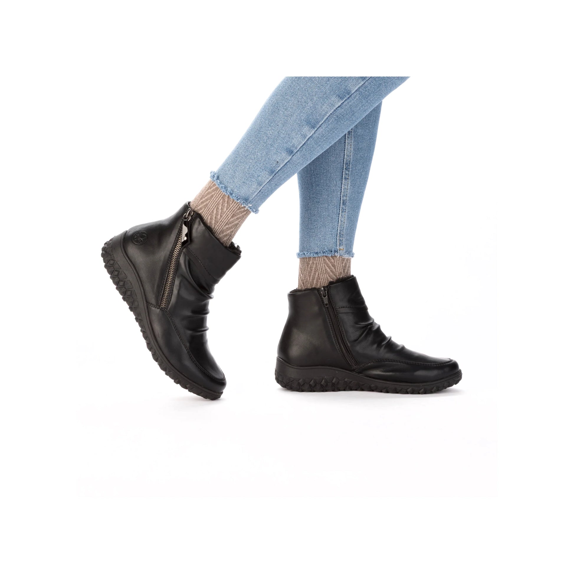 Rieker 59585-01 Black Soft Leather Extra Wide Zip Boot