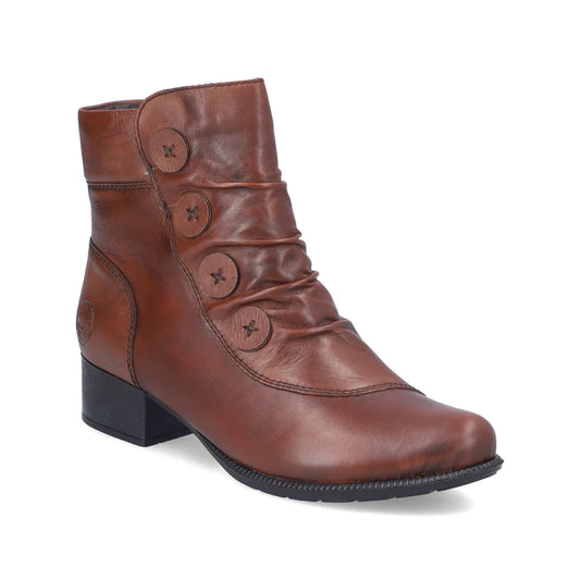 Rieker 78659 Tan Soft Leather Victoriana Zip Ankle Boot 78659-22