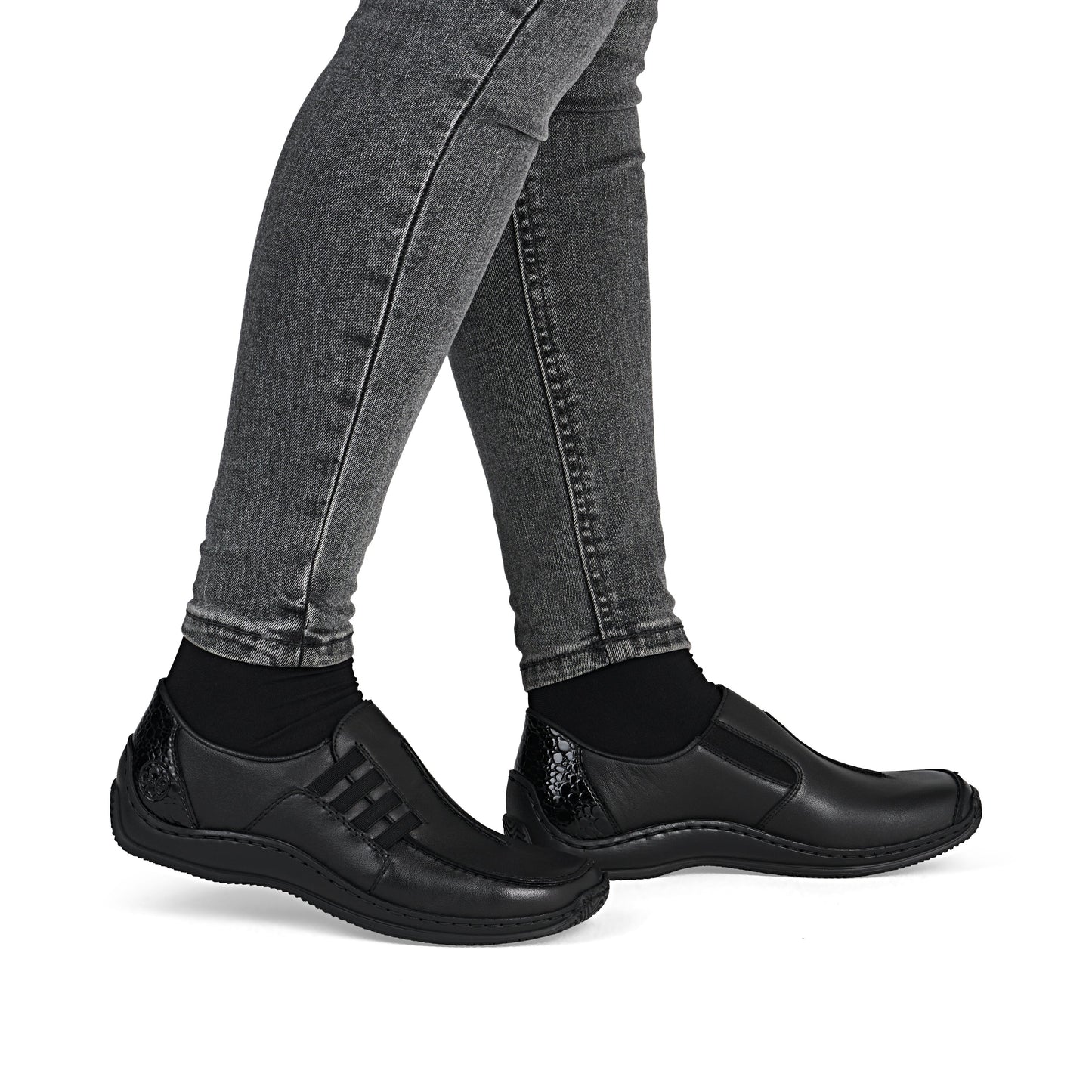 Rieker L1777 BLACK Soft Leather Lightweight Slip On Shoe L1777-00