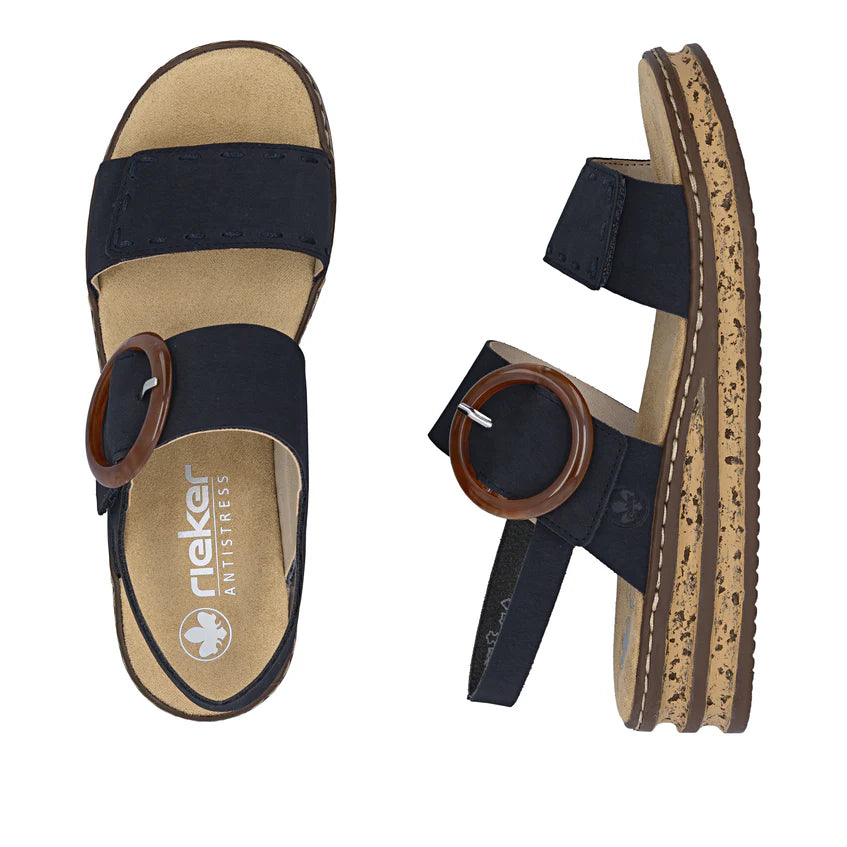Rieker 62950 Dark Navy Adjustable strap Low Wedge Sandal 62950-14