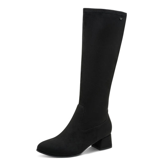 Jana 25569-47 BLACK Long Leg Wide Fit Faux Suede Block Heel Zip Boot