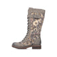 Rieker Boot 94734 Long Riding Boot with Lace and Zip  94734-90  BROWNFLORAL PRINT