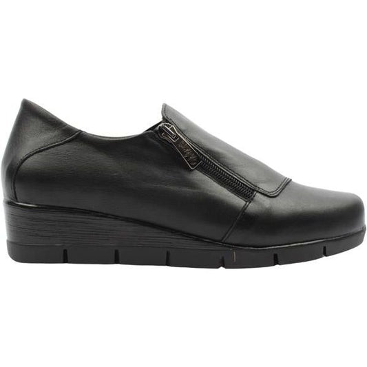 Valerias Black Soft Leather Wide fitting Zip Shoe Boot 9510