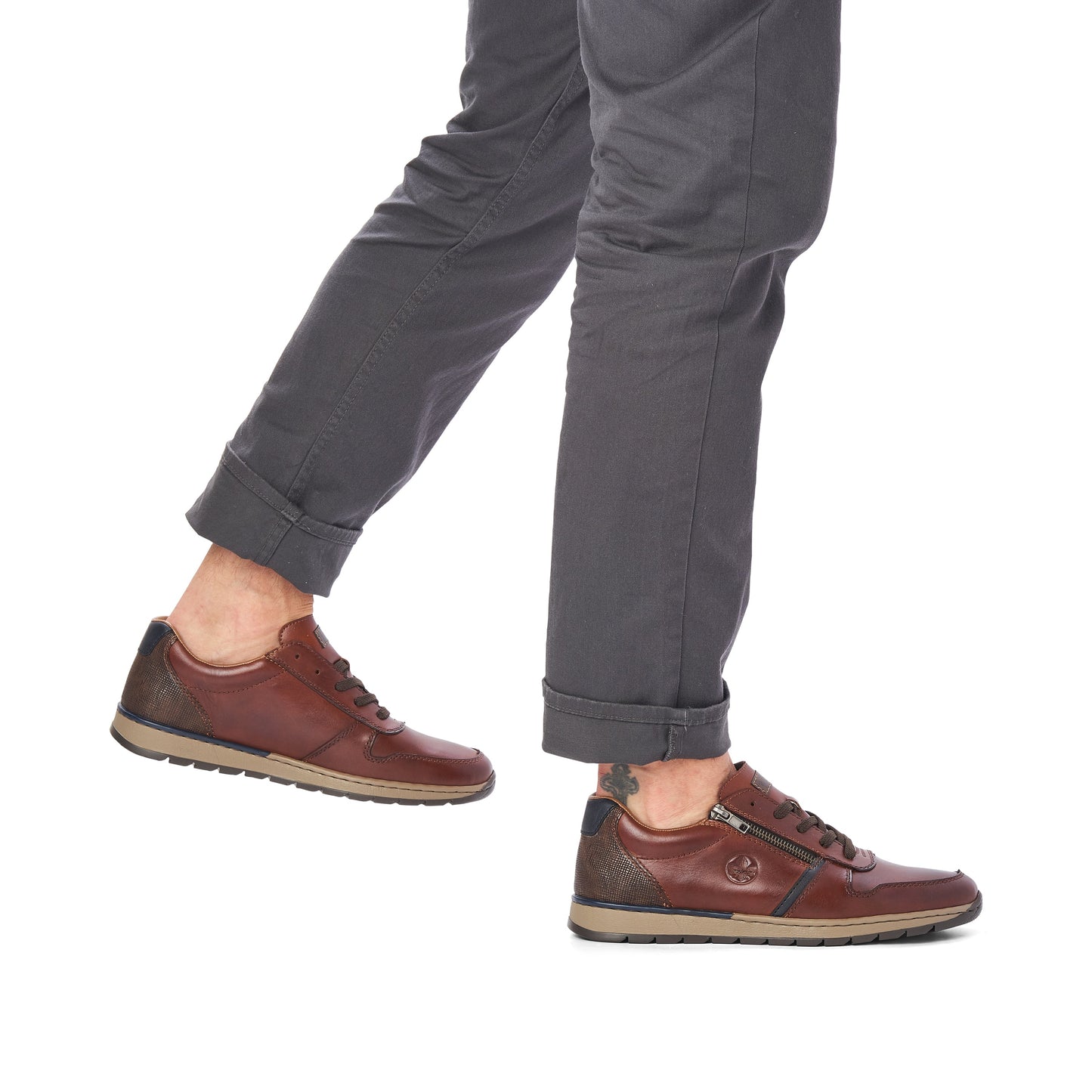 Rieker B2112 BROWN Leather Lace Shoe With Zip  B2112-25