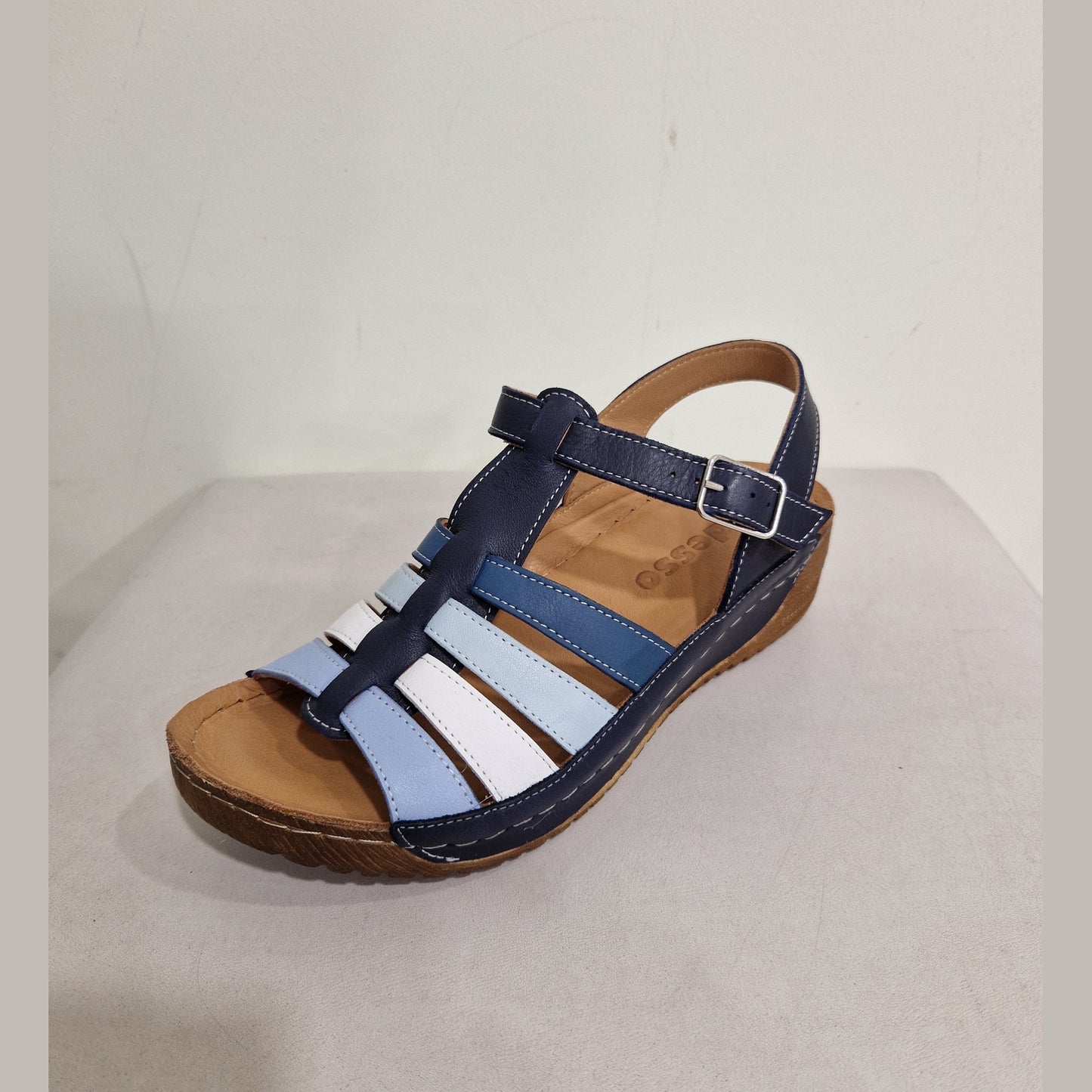 Adesso Neri OCEAN Blue Multi Soft Leather T Bar Wedge Sandal A8274