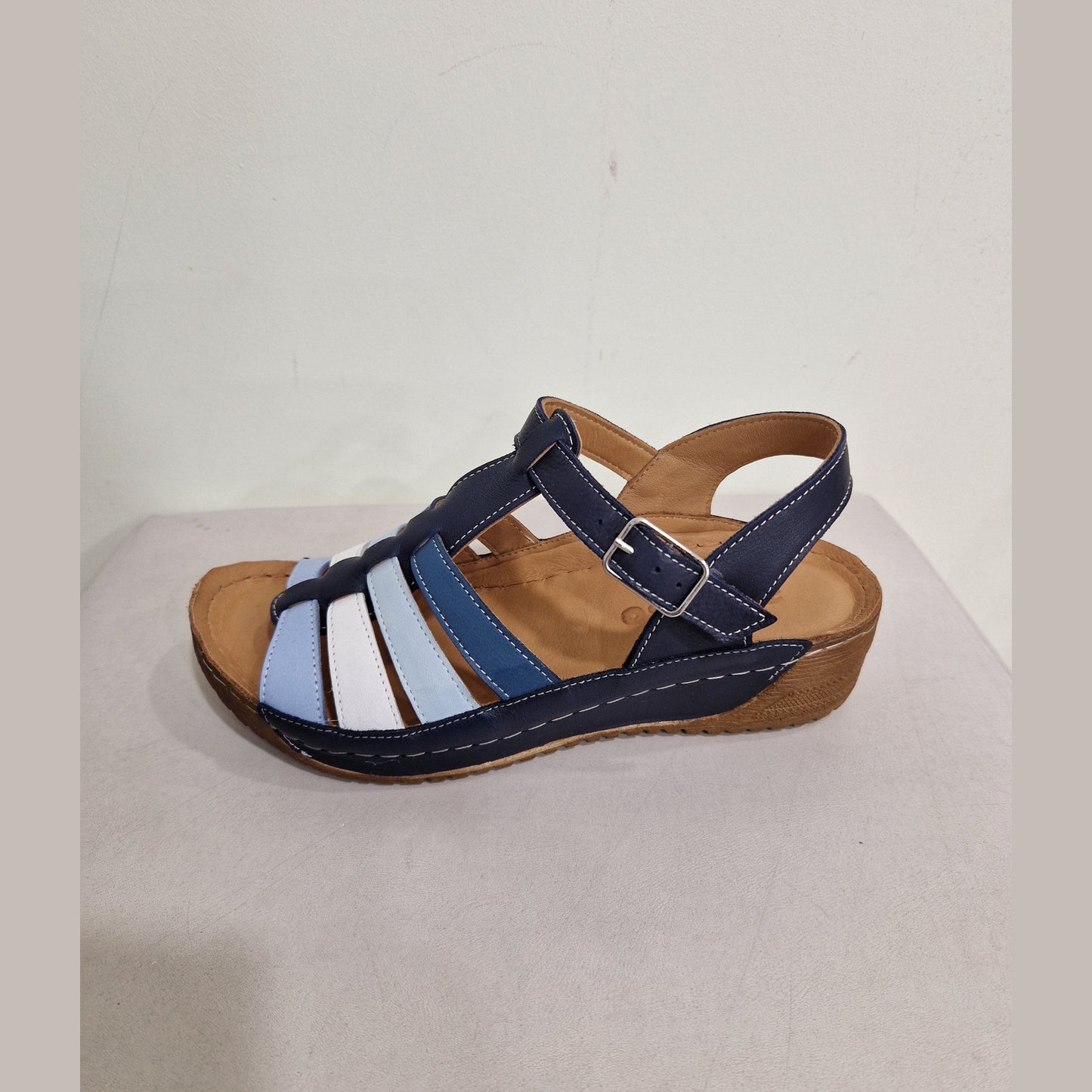 Adesso Neri OCEAN Blue Multi Soft Leather T Bar Wedge Sandal A8274