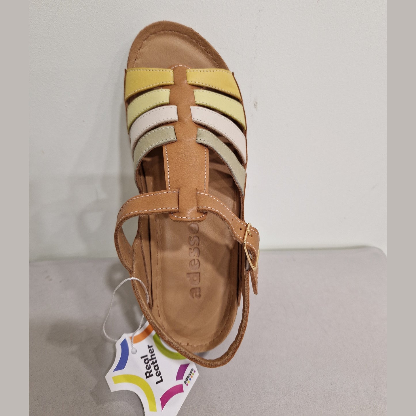 Adesso Neri TAN MULTI Soft Leather Wedge T Bar Sandal A8272