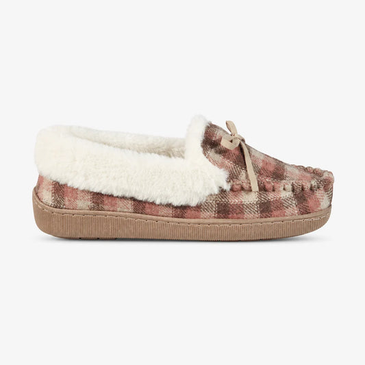 Jo & Joe Caithness BEIGE Check Moccasin Style Slipper