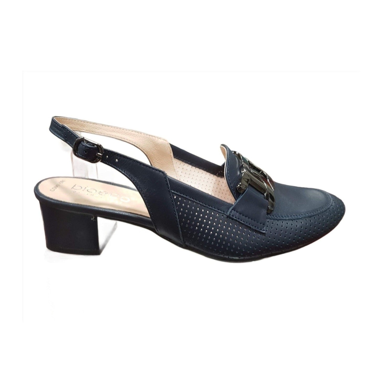 Bioeco 3963 Navy Sling Back Block Heel Occasion Shoe