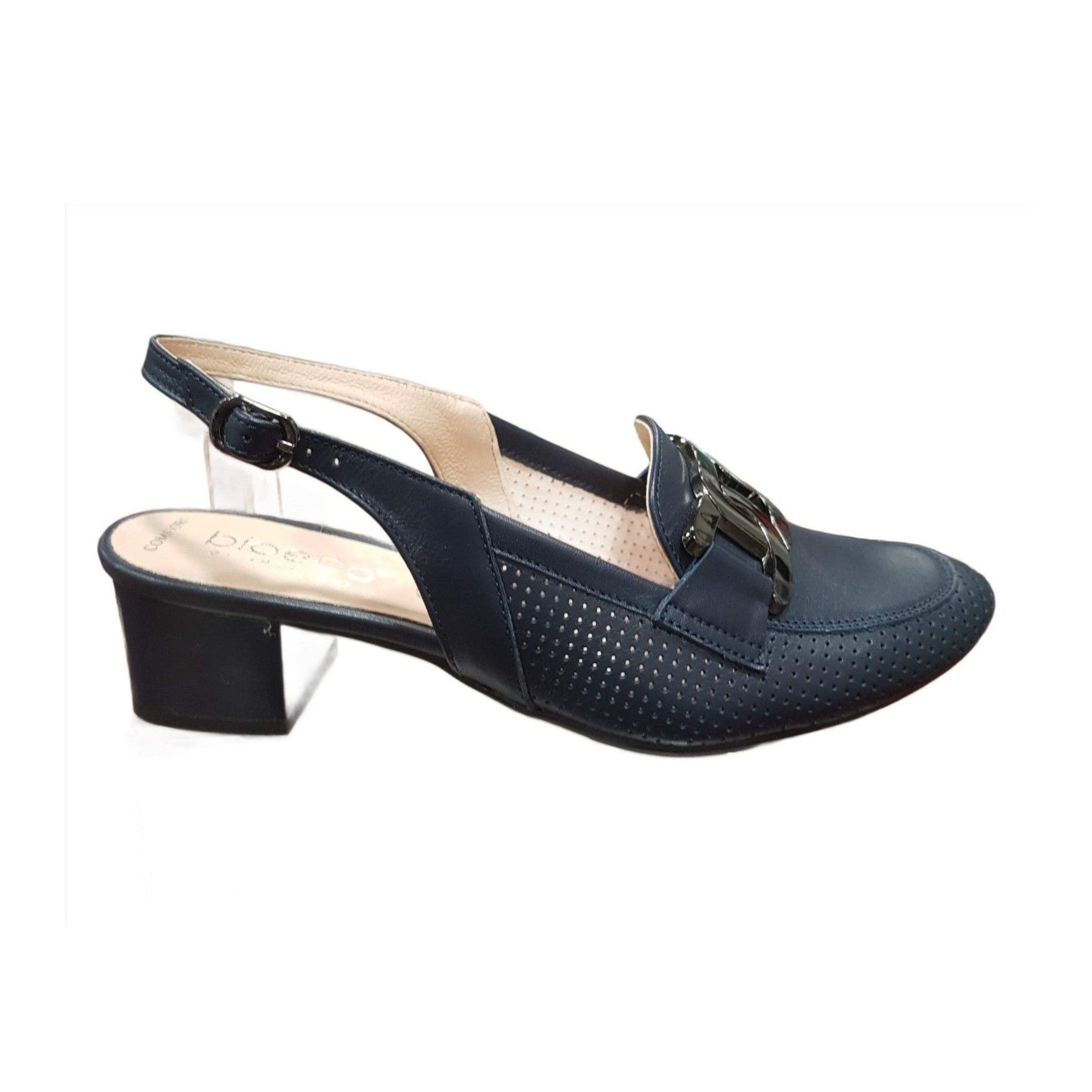 Bioeco 3963 Navy Sling Back Block Heel Occasion Shoe