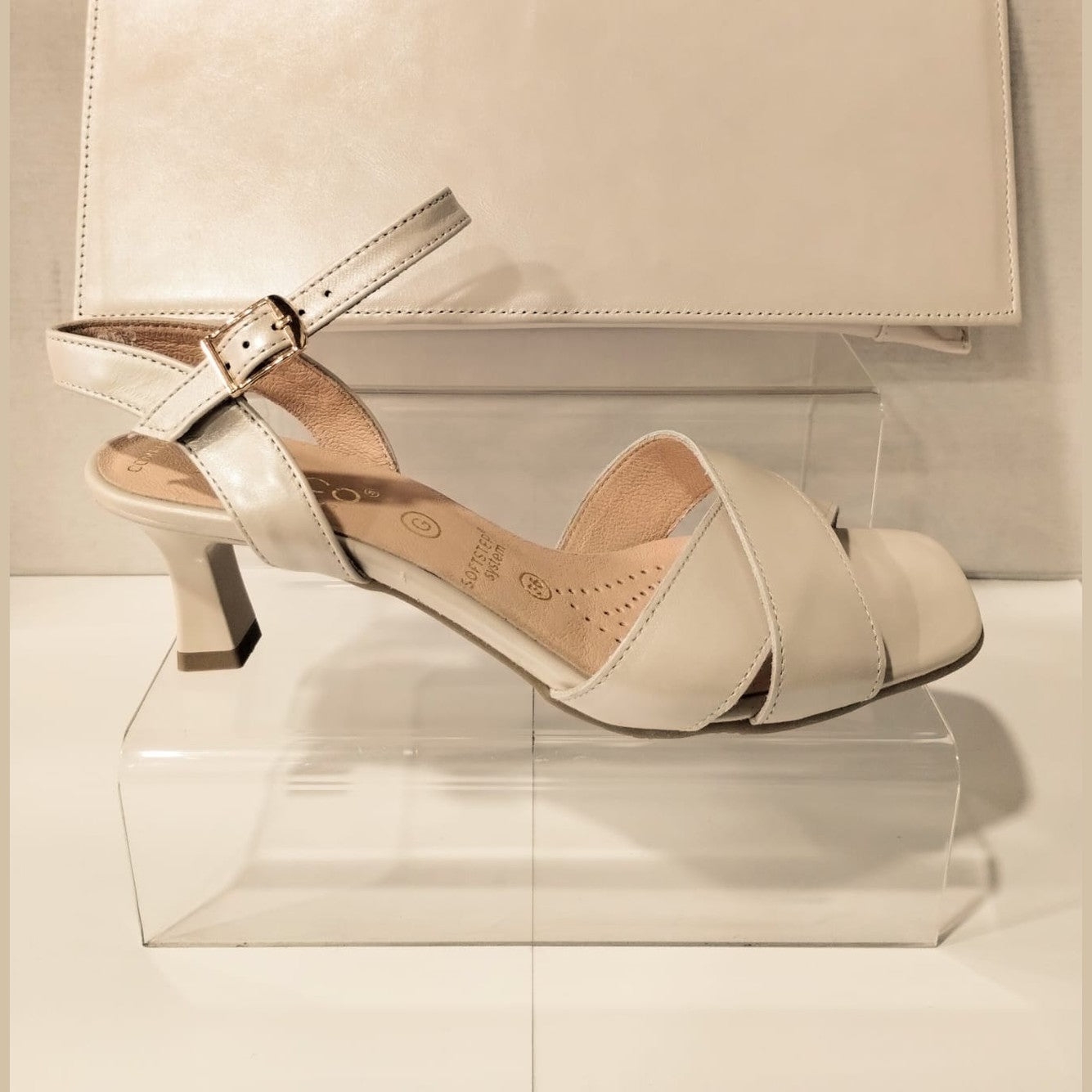 Bioeco 4252 Medium Heel Pearl Beige Wide Fit Dress Sandal