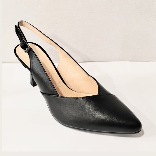 Bioeco Occasion Wear 4009 BLACK Soft Leather Wide Fitting Sling Back Shoe