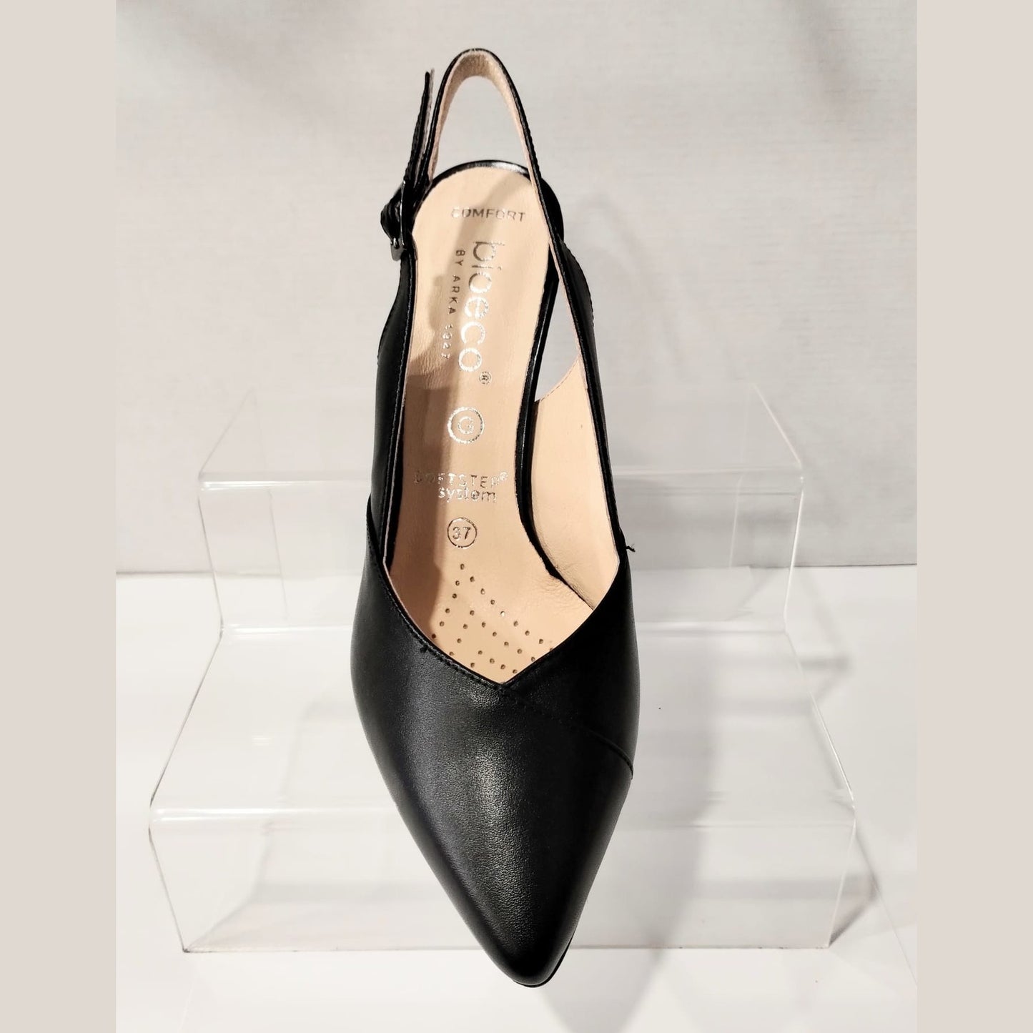 Bioeco Occasion Wear 4009 BLACK Soft Leather Wide Fitting Sling Back Shoe