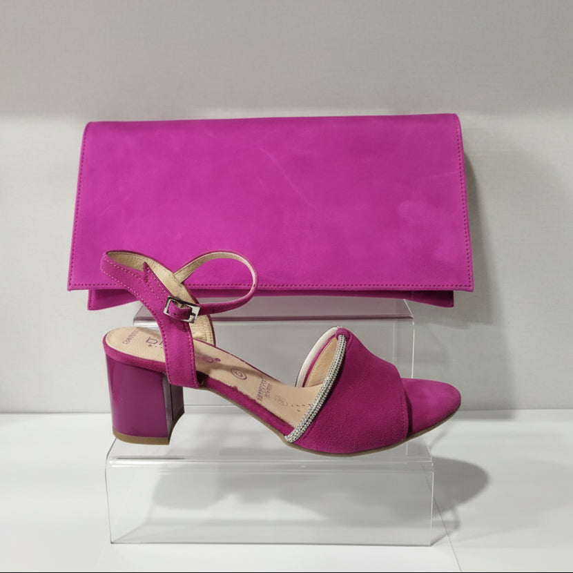 Bioeco Occasion Wear 4040 Fuchsia Pink Suede Comfortable Wide Fitting Dress Sandal