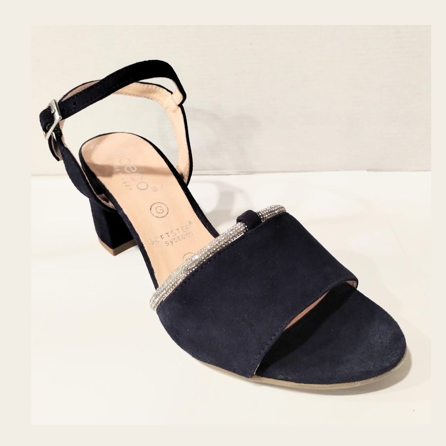 Bioeco Occasion Wear 4040 Navy Soft Suede Wide Fitting Dress Sandal