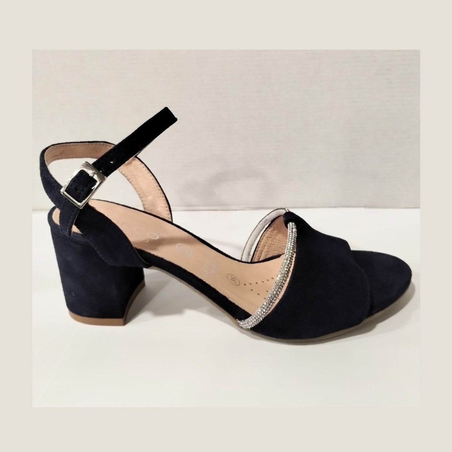 Bioeco Occasion Wear 4040 Navy Soft Suede Wide Fitting Dress Sandal