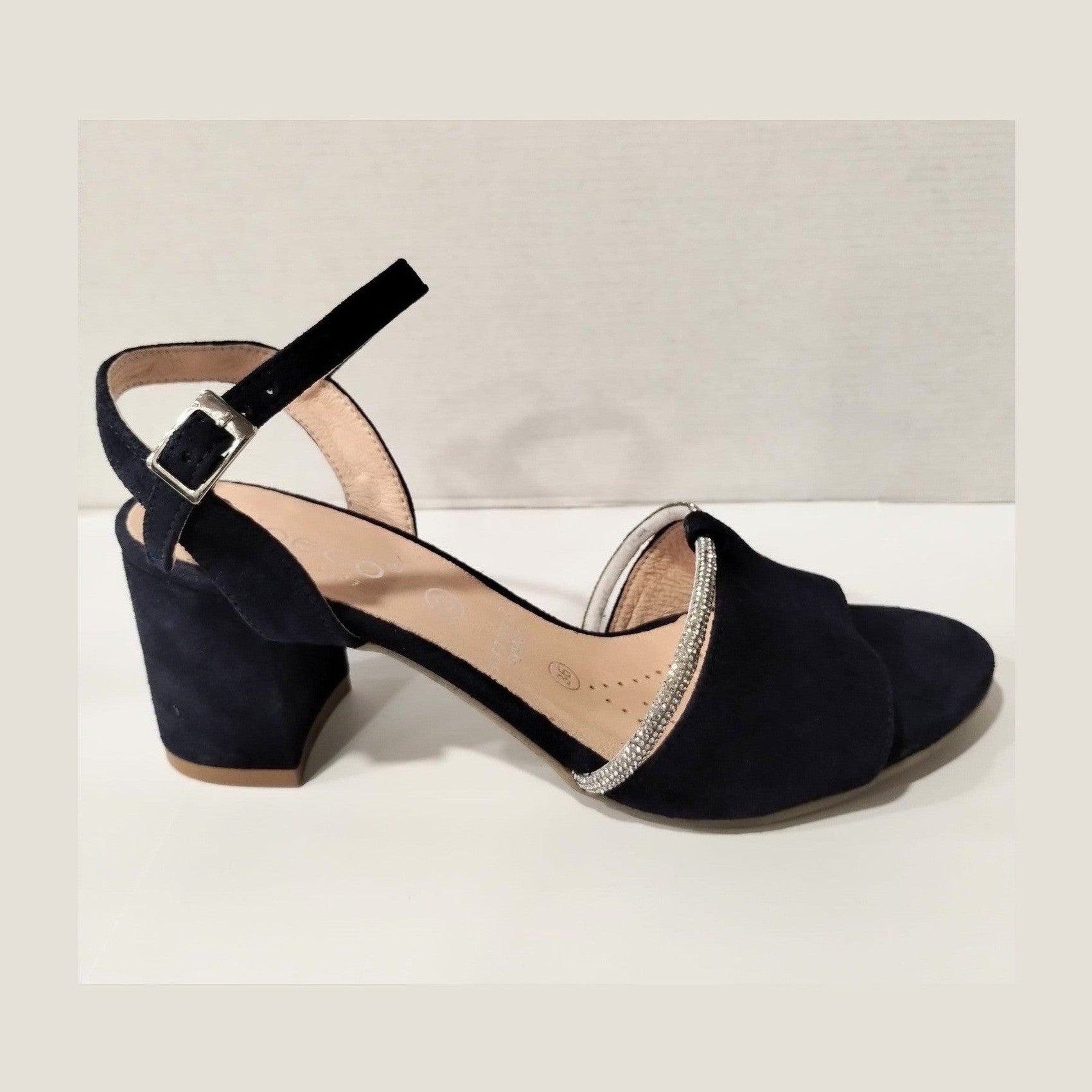 Bioeco Occasion Wear 4040 Navy Soft Suede Wide Fitting Dress Sandal